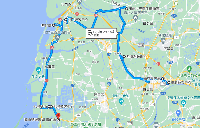 台南北門+七股景點一日遊，順遊麻豆和學甲景點路線地圖!!